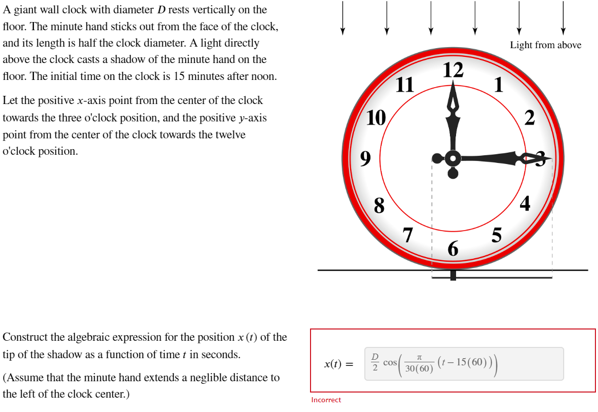 Solved A giant wall clock with diameter D rests vertically | Chegg.com