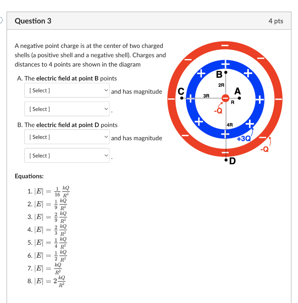 Solved > Question 3 4 pts A negative point charge is at the | Chegg.com