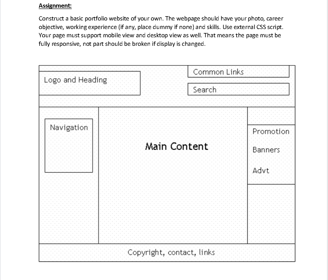 Solved Assignment: Construct a basic portfolio website of | Chegg.com