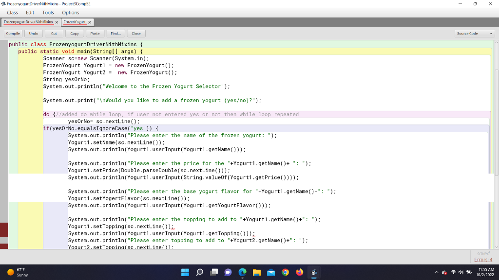 Solved I am getting these two errors in this code and would | Chegg.com