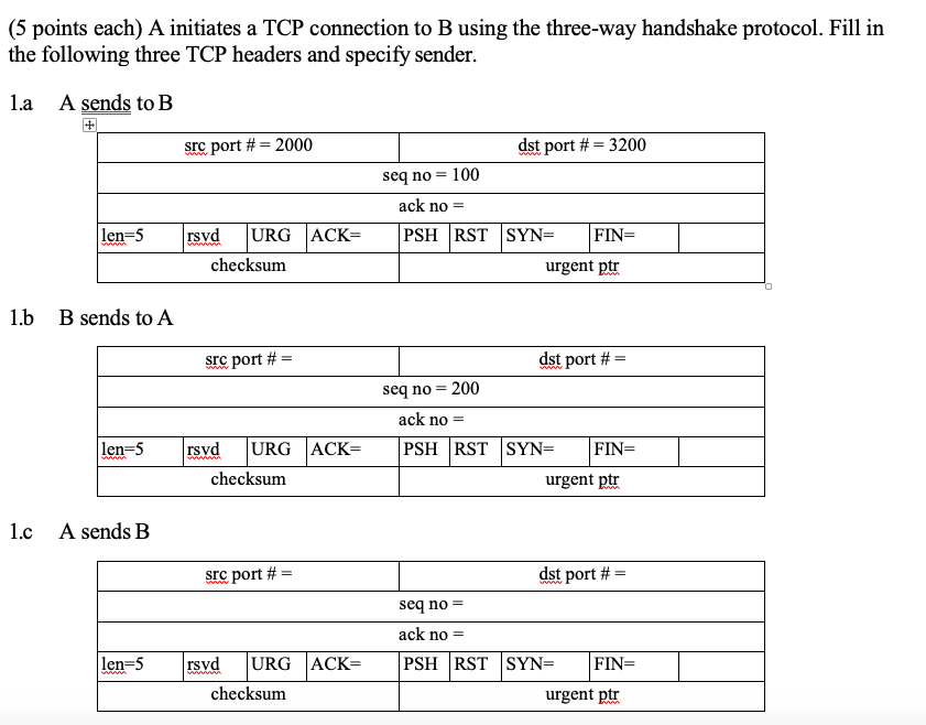 Solved (5 points each) A initiates a TCP connection to B | Chegg.com