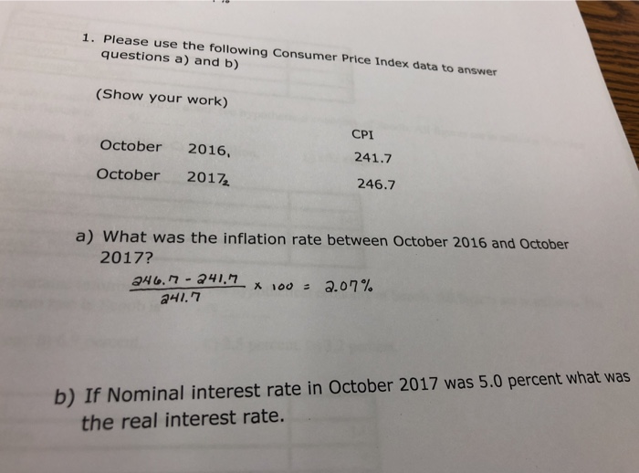 Solved 1. Please Use The Following Consumer Price Index Data | Chegg.com