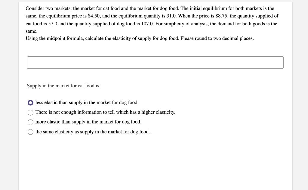 Solved Consider two markets the market for cat food and the