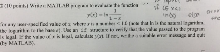 Solved Write a MATLAB program to evaluate the function y(x) | Chegg.com