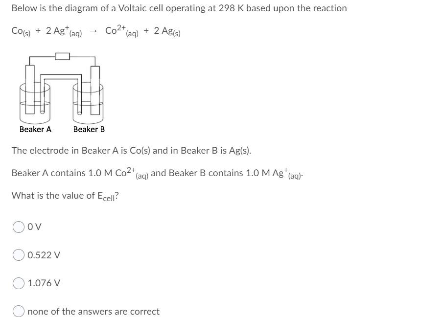 Solved Below Is The Diagram Of A Voltaic Cell Operating At | Chegg.com