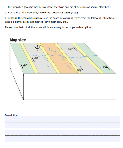 Solved The simplified geologic map below shows the strike | Chegg.com