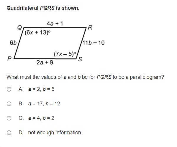 Solved Quadrilateral Pqrs Is Shown What Must The Values Of 6882