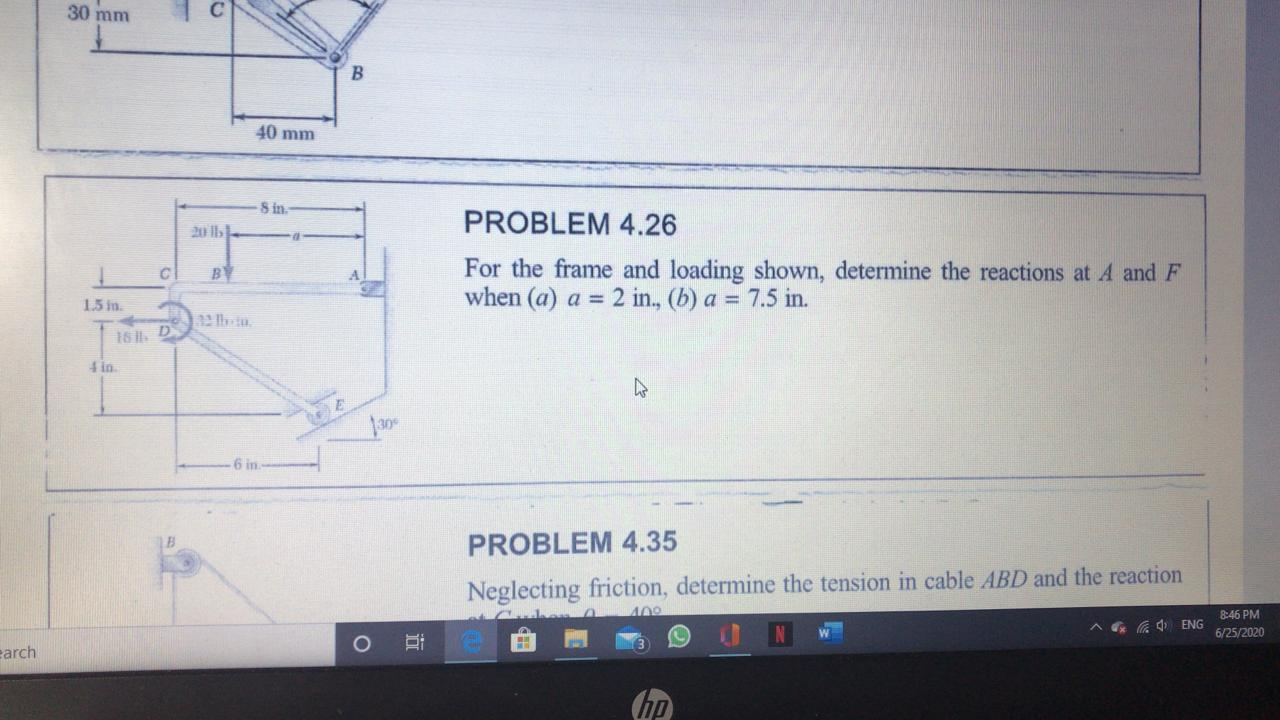Solved 30 mm B 40 mm 5 in. PROBLEM 4.26 For the frame and | Chegg.com