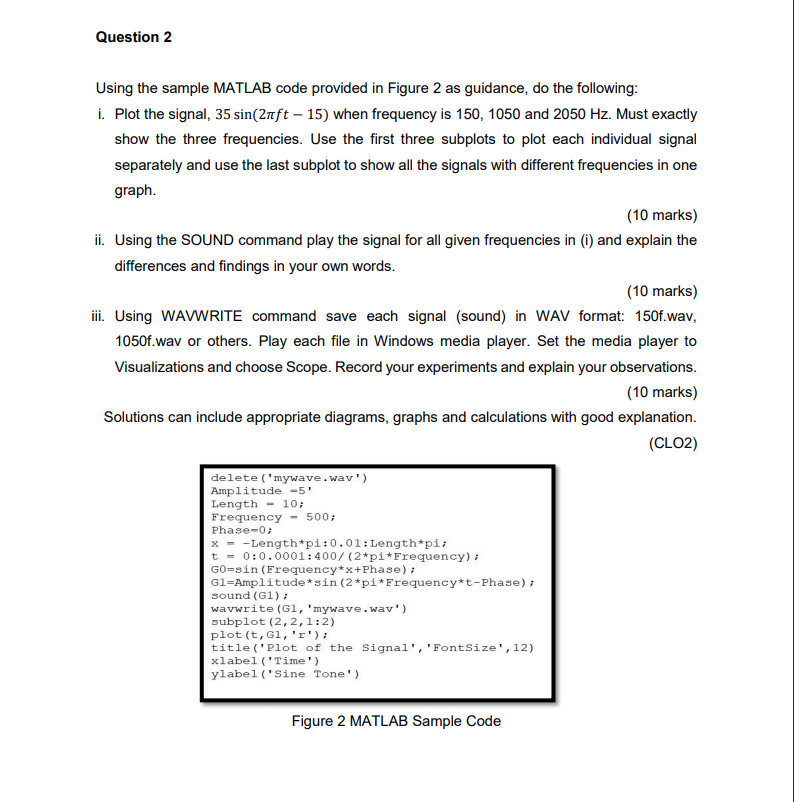 Question 2 Using the sample MATLAB code provided in | Chegg.com