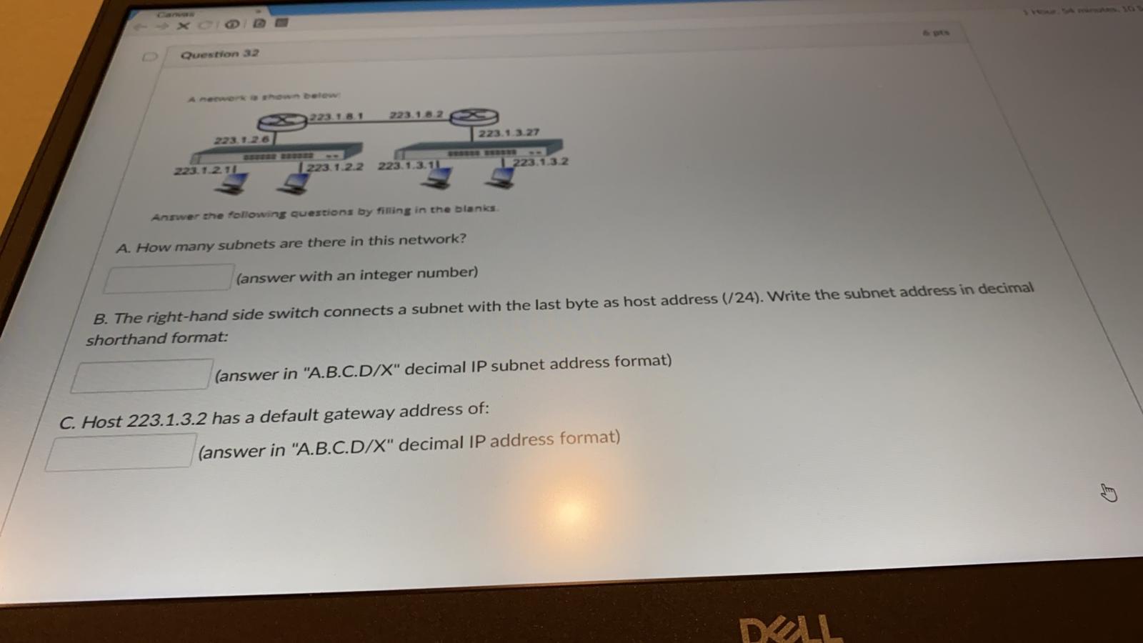 Solved Question 32 223.182 223.1.3.27 223.1.2.11 223.1.3.2 | Chegg.com