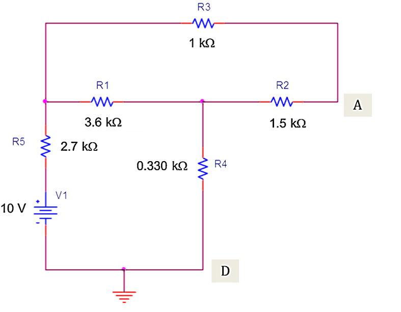 Solved R3 1 ΚΩ R1 R2 A 3.6 ΚΩ 1.5 kΩ R5 wa 2.7 kΩ 0.330 ΚΩ | Chegg.com