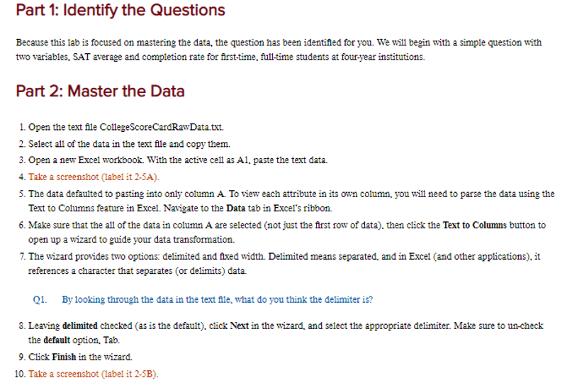 Part 1 Identify The Questions Because This Lab Is Chegg