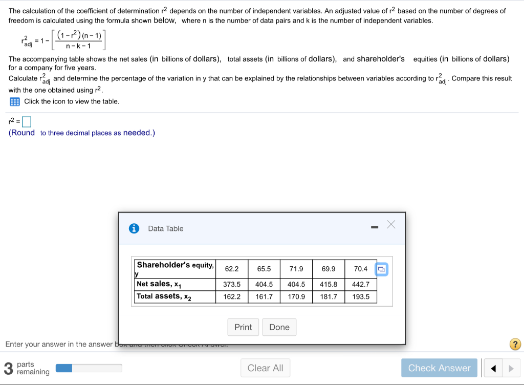 Solved The Calculation Of The Coefficient Of Determination | Chegg.com