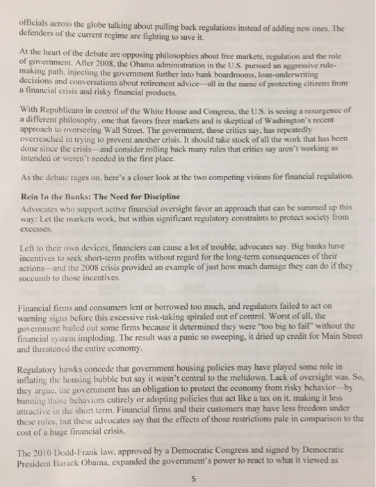 Solved Read the attached WSJ article "Where Financial