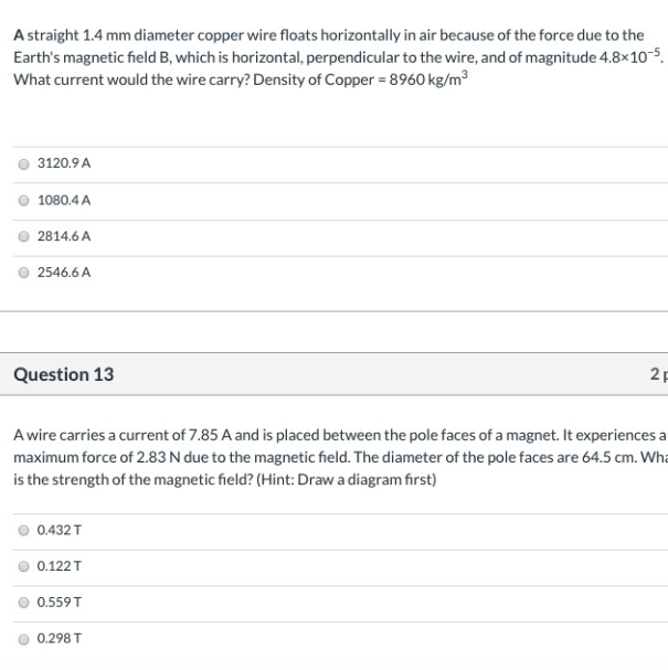 Solved A straight 1.4 mm diameter copper wire floats