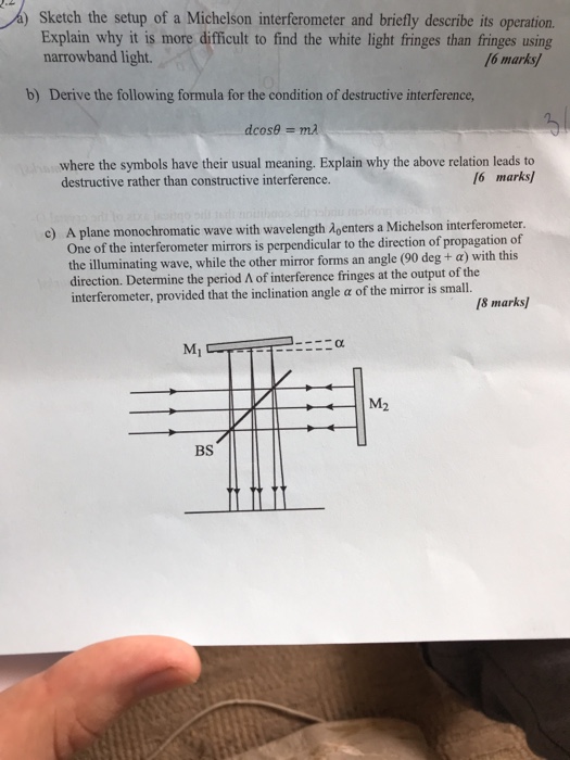Solved Sketch the setup of a Michelson interferometer and | Chegg.com