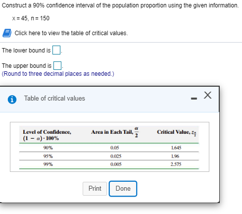 Solved Construct a 90% confidence interval of the population | Chegg.com