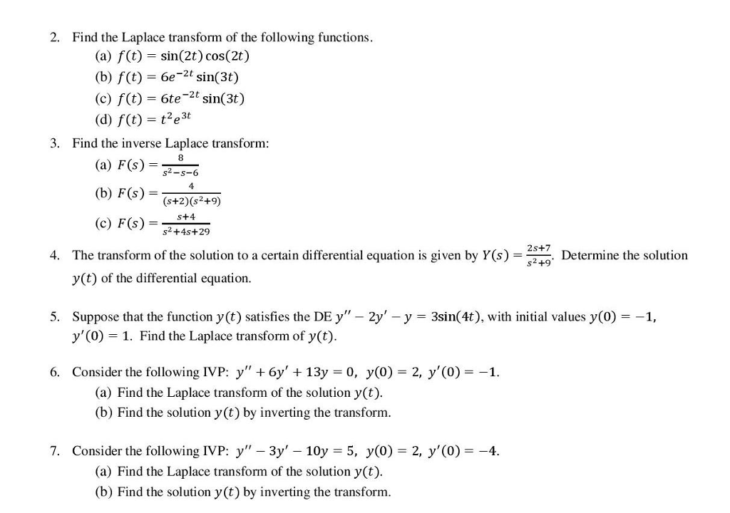 Solved 2 Find The Laplace Transform Of The Following 8765