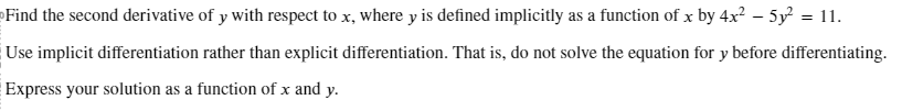 Solved Find the second derivative of y ﻿with respect to x, | Chegg.com