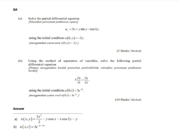 Solved (a) Solve The Partial Differential Equation | Chegg.com