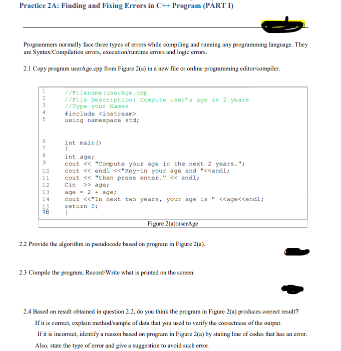 Solved Practice 2A: Finding and Fixing Errors in C++ Program | Chegg.com