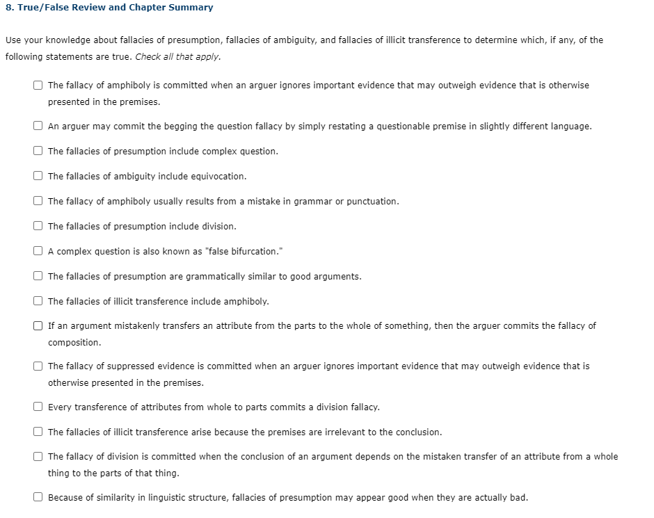 8. True/False Review and Chapter Summary Use your | Chegg.com
