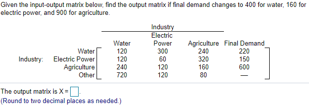 Solved Given the input-output matrix below, find the output | Chegg.com