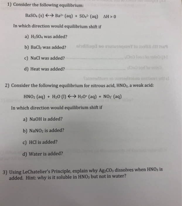Solved 1) Consider the following equilibrium: In which | Chegg.com