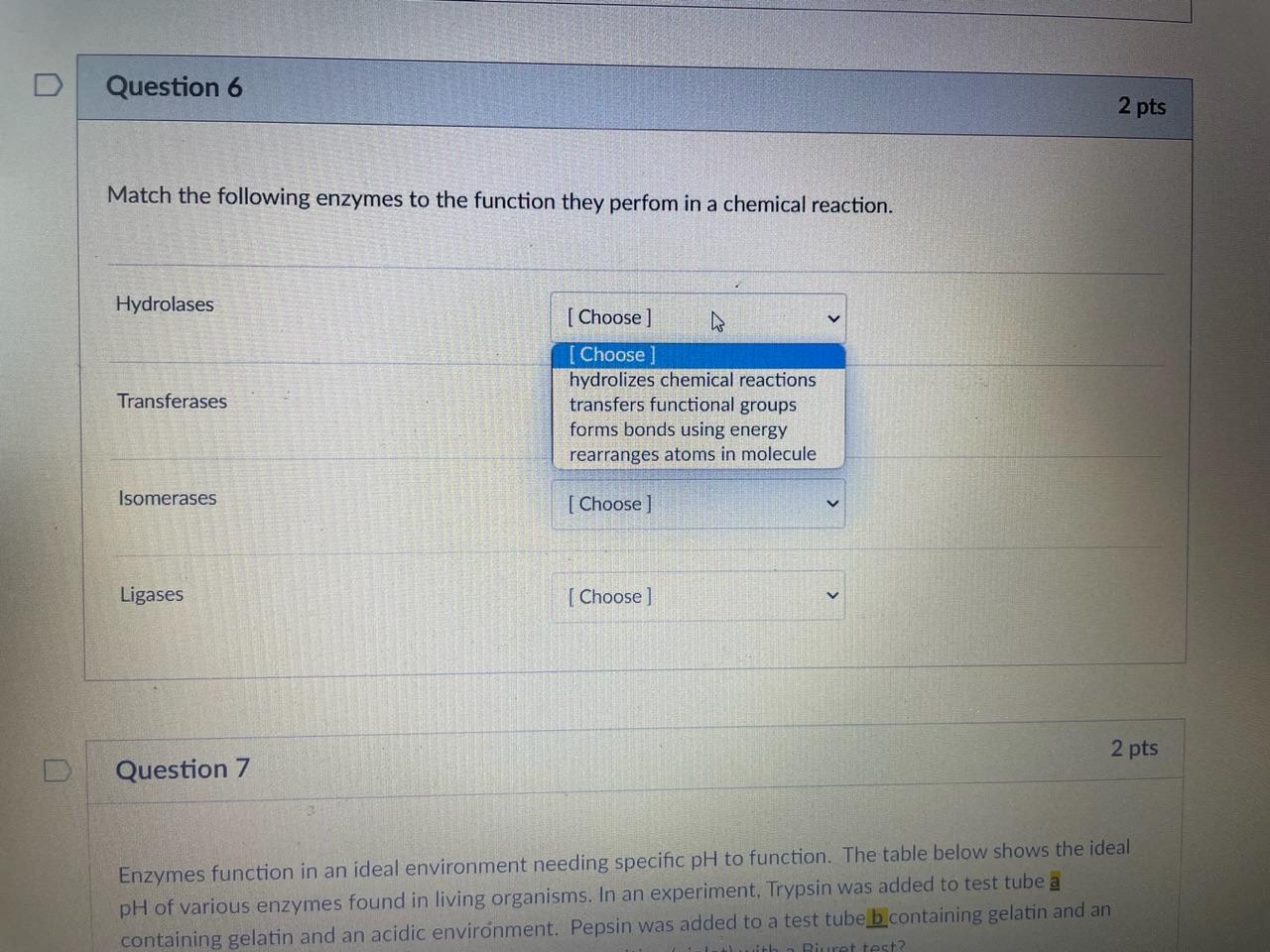 Solved Match the following enzymes to the function they | Chegg.com