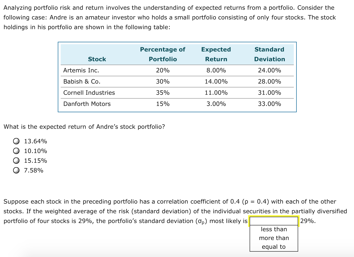 Portfolio Risk And Return Calculator