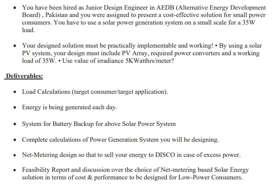 Solved You have been hired as Junior Design Engineer in AEDB | Chegg.com