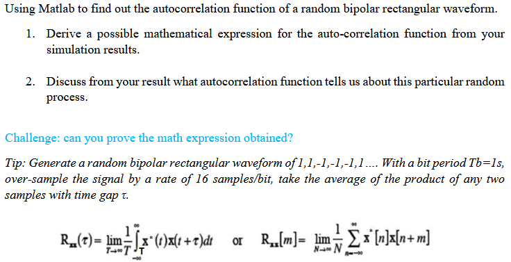 Solved Using Matlab To Find Out The Autocorrelation Function | Chegg.com