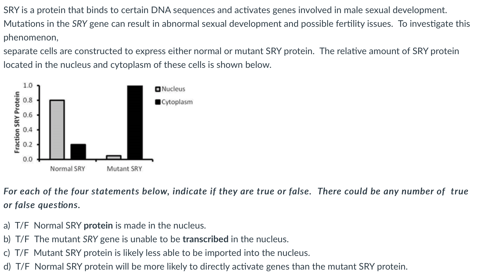 Solved SRY is a protein that binds to certain DNA sequences | Chegg.com