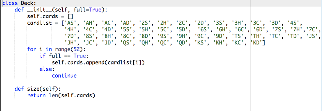 Solved class Deck: def __init__(self, full-True) self.cards0 | Chegg.com