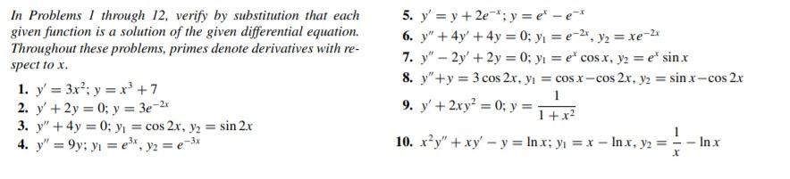 Solved In Problems / through 12, verify by substitution that | Chegg.com