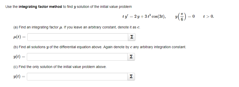 Solved Use the integrating factor method to find y solution | Chegg.com