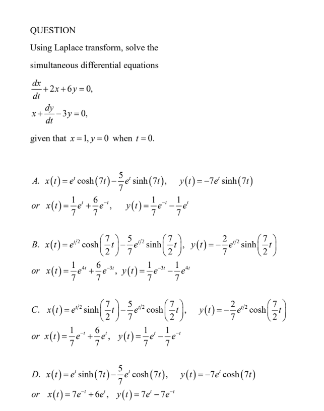 Solved QUESTION Using Laplace transform, solve the | Chegg.com