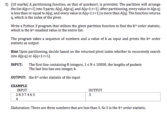 Solved 3) [10 marks] A partitioning function, as that of | Chegg.com