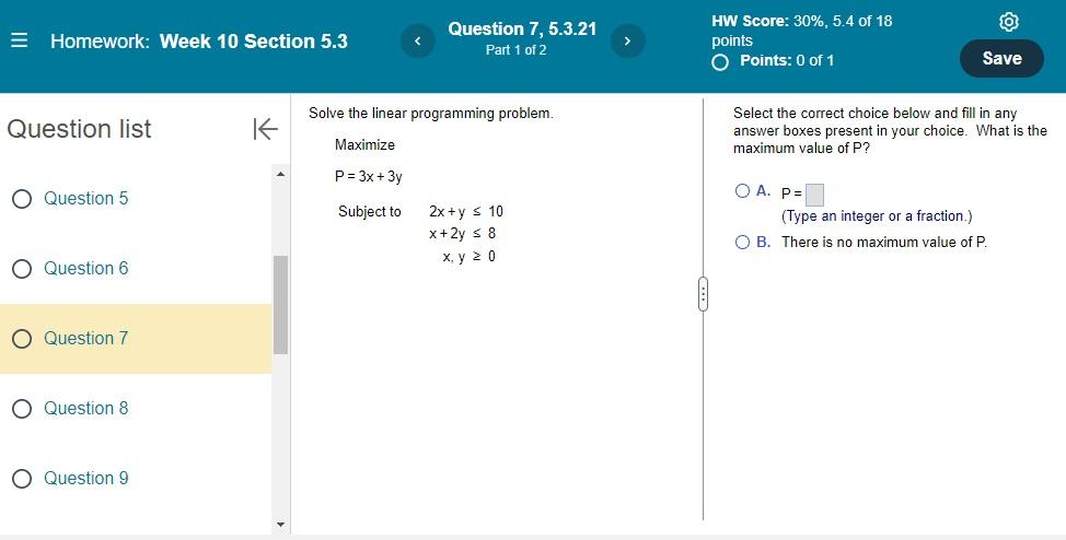 Solved Question list Solve the linear programming problem. | Chegg.com