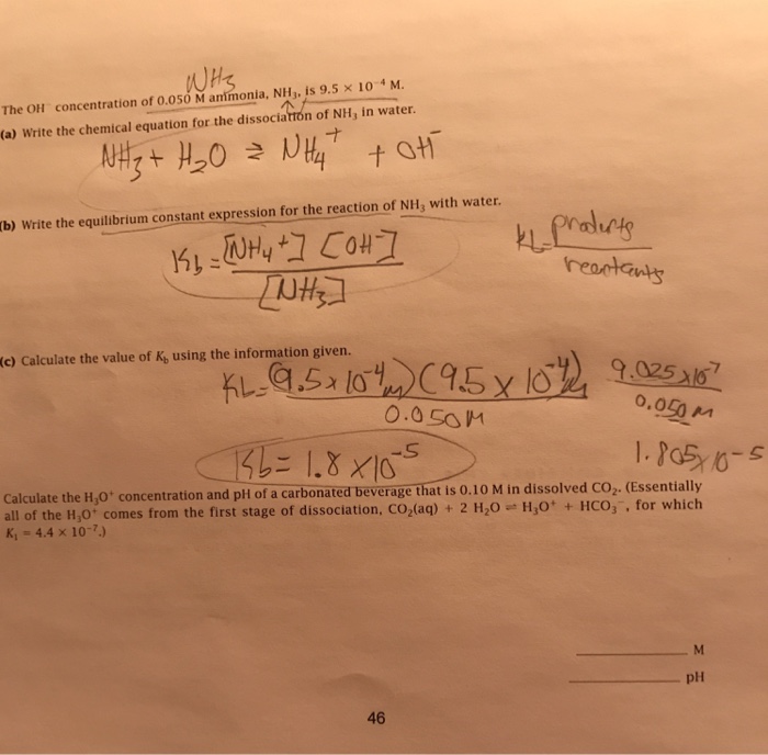 Solved Calculate the H3O  concentration and pH of a | Chegg.com