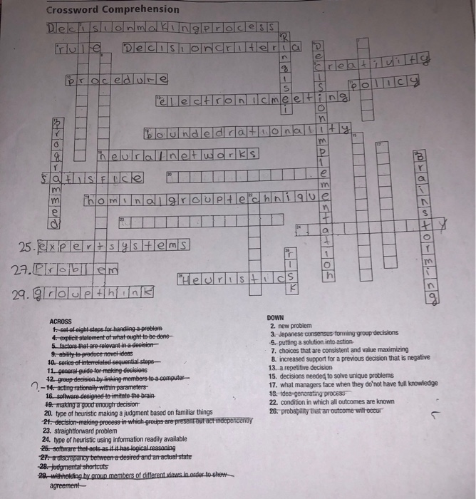 Solved Crossword Comprehension 25 DOWN 2 new problem s Chegg com