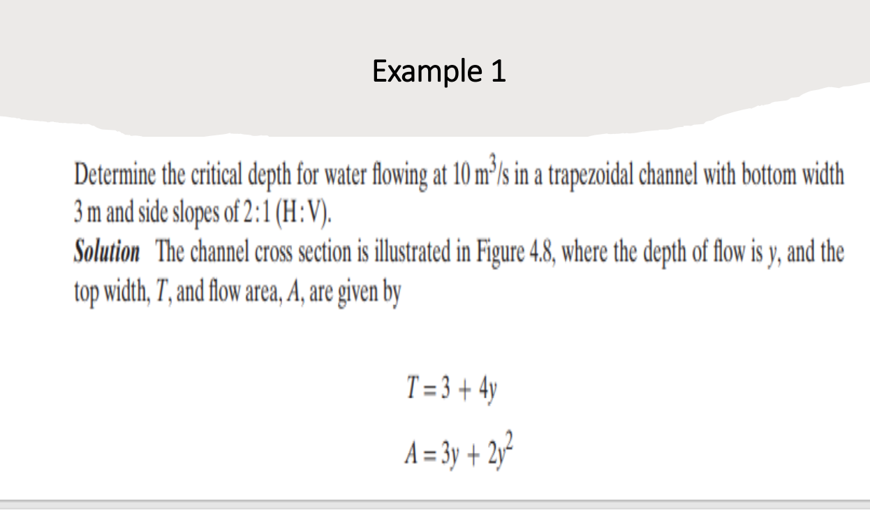 Solved Example 1 Determine the critical depth for water | Chegg.com