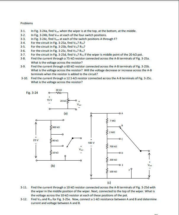 Solved Problems 3-1. In Fig. 3-24a, find Vout when the wiper