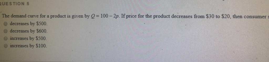 Solved UESTION 5 The demand curve for a product is given by | Chegg.com