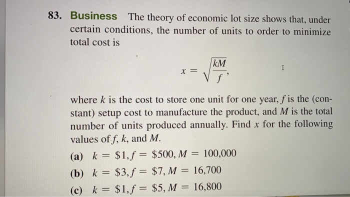 Solved The theory of economic lot size shows the numbers of