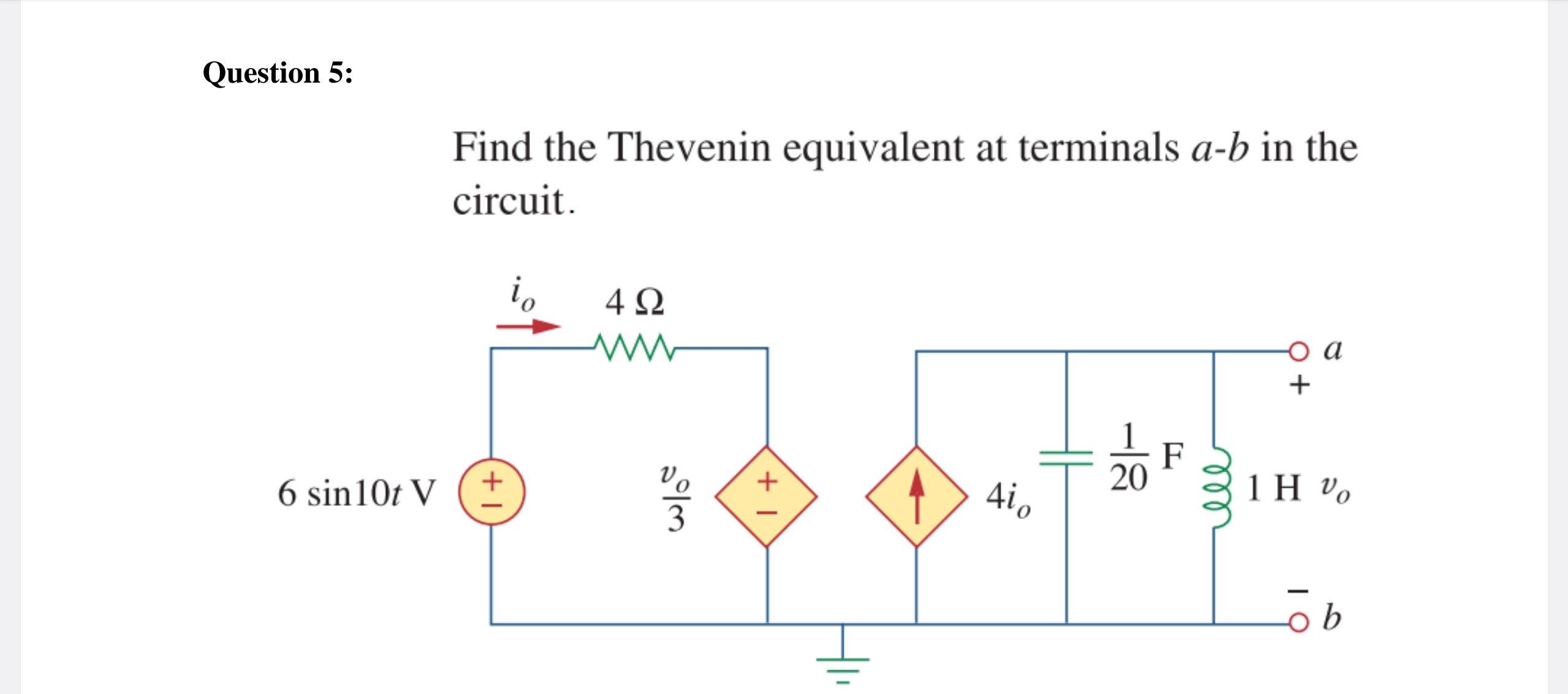 Solved Find The Thevenin Equivalent At Terminals A−b In The | Chegg.com