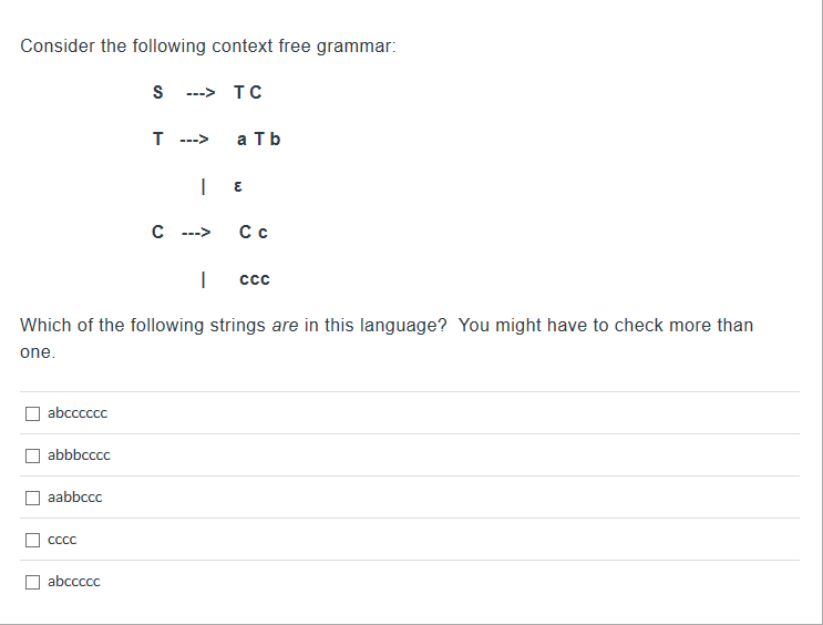 Solved Consider the following context free grammar: S ---> | Chegg.com