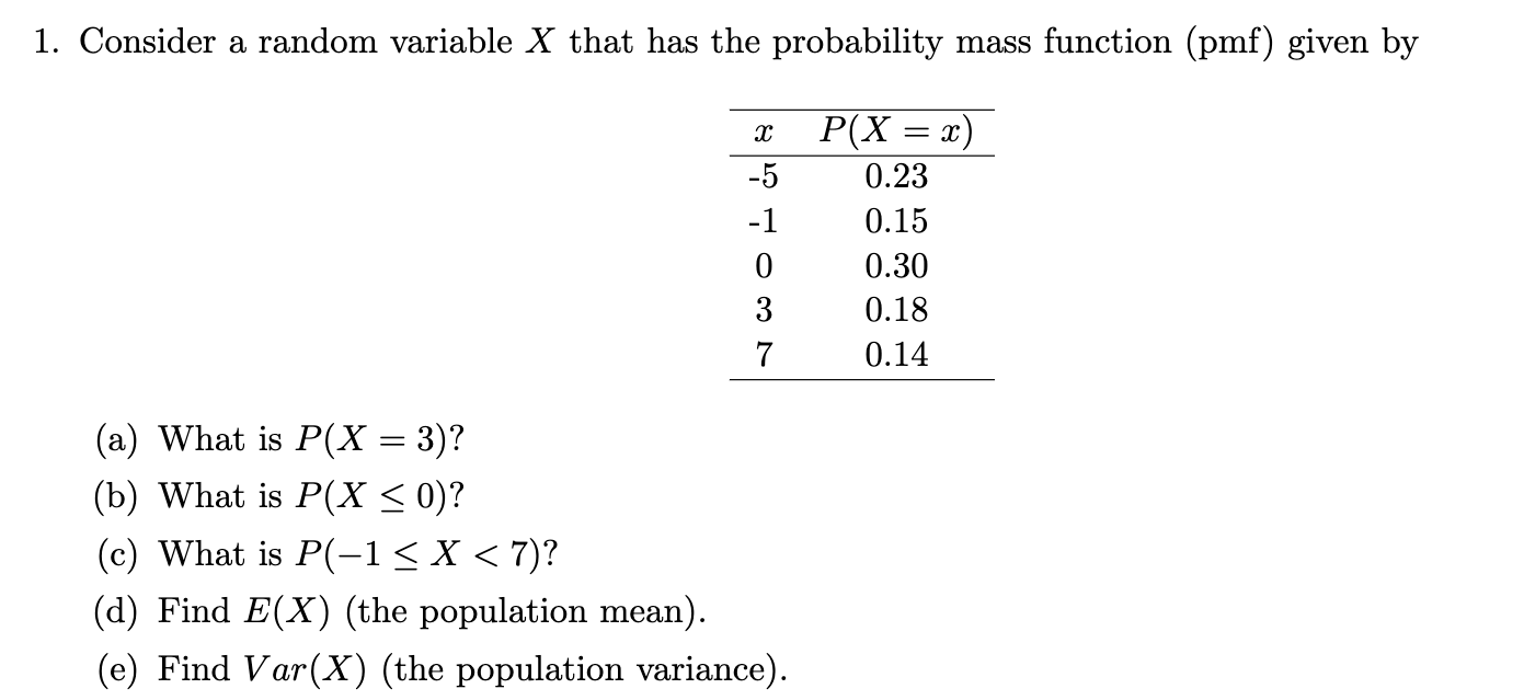 Solved 1. Consider a random variable X that has the Chegg