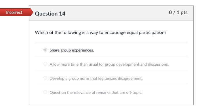 Solved Incorrect Question 14 0/1 pts Which of the following | Chegg.com