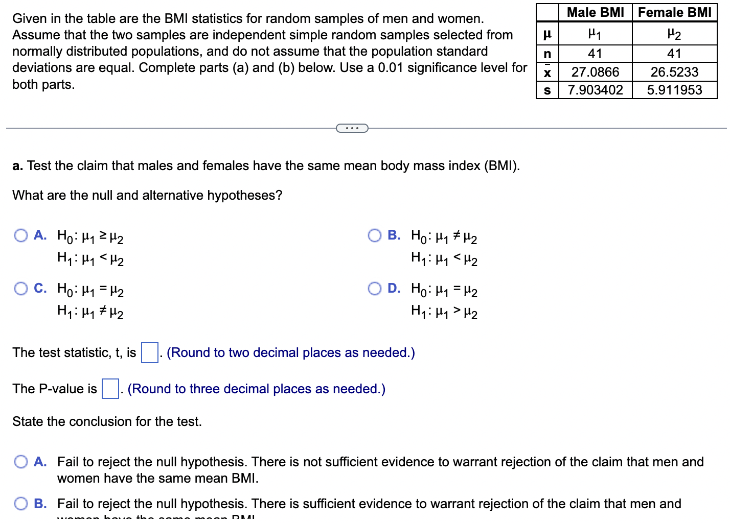 Solved Given in the table are the BMI statistics for random 